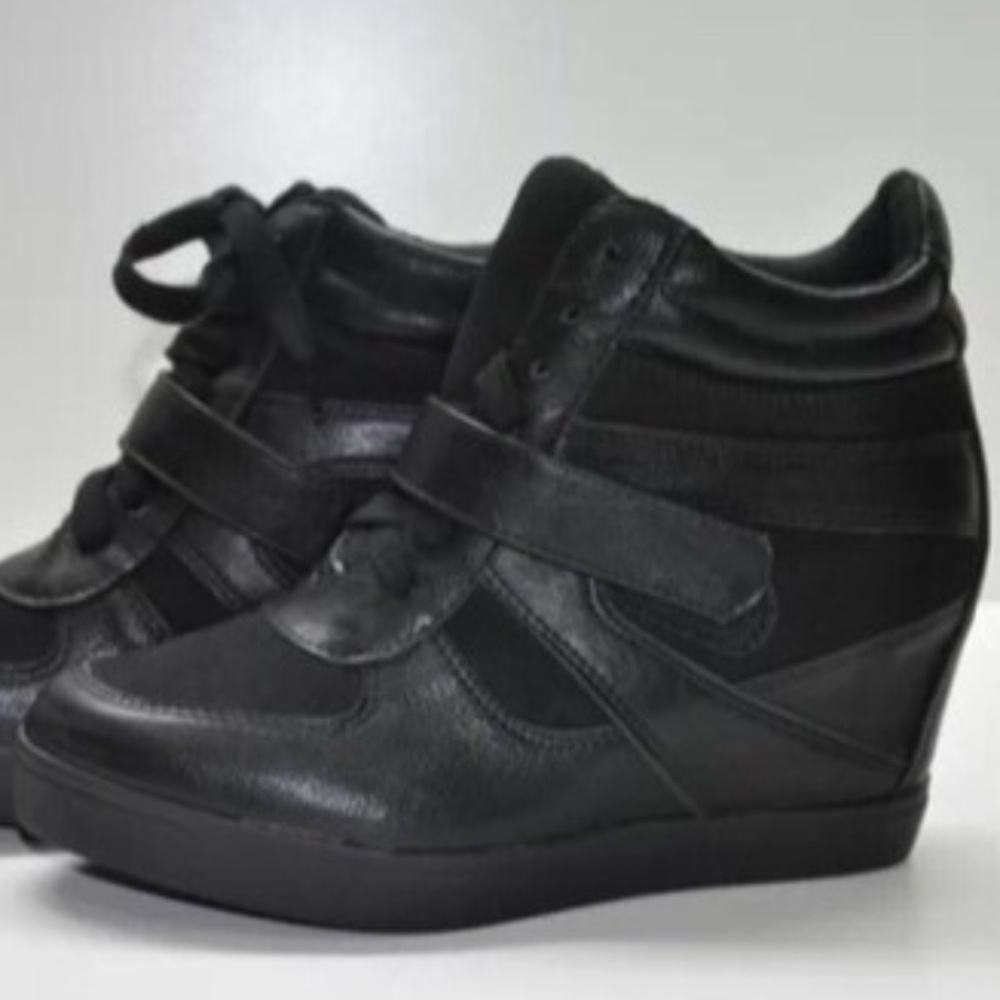 SODA Lace Up Wedge High Top Sneaker & Velcro Strap